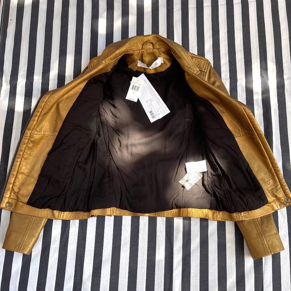 NWT IRO Lambskin metallic gold Leather Moto Jacket FR 34 - Picture 13 of 14